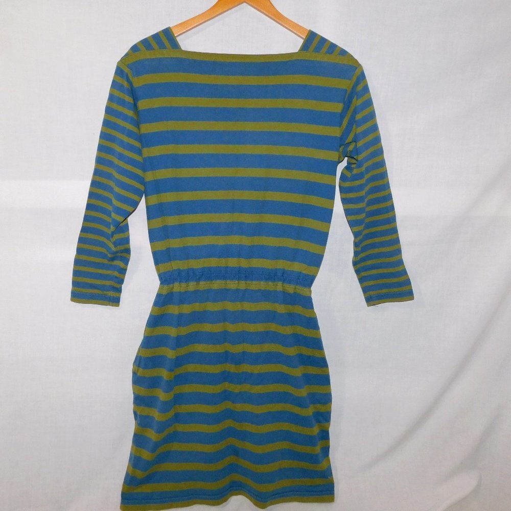 Vintage LL BEAN Green Blue casual Striped Dress Womens Petite M